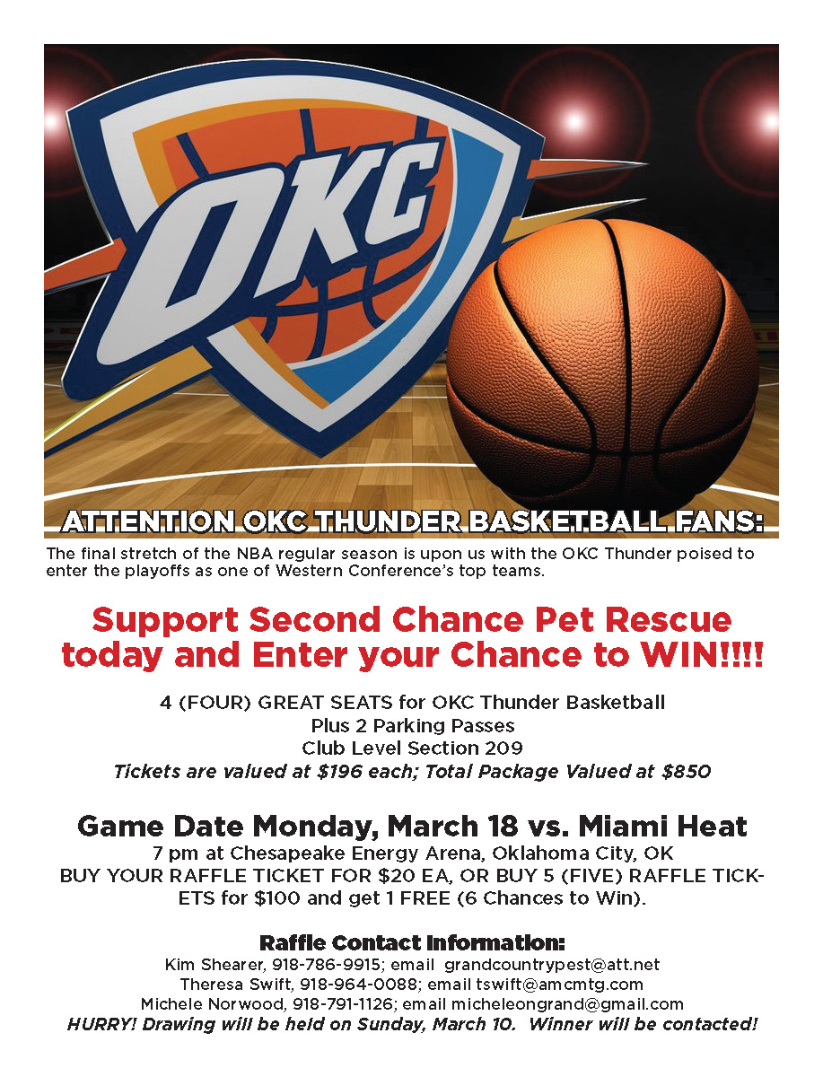 Second Chance Pet Rescue Sells Raffle Tickets for OKC Thunder