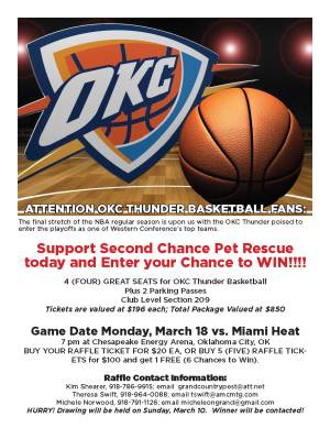 Second Chance Pet Rescue Sells Raffle Tickets for OKC Thunder Basketball Tickets