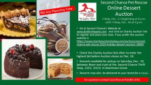 Upcoming "Online" Holiday Dessert Charity Auction to Benefit Second Chance Pet Rescue